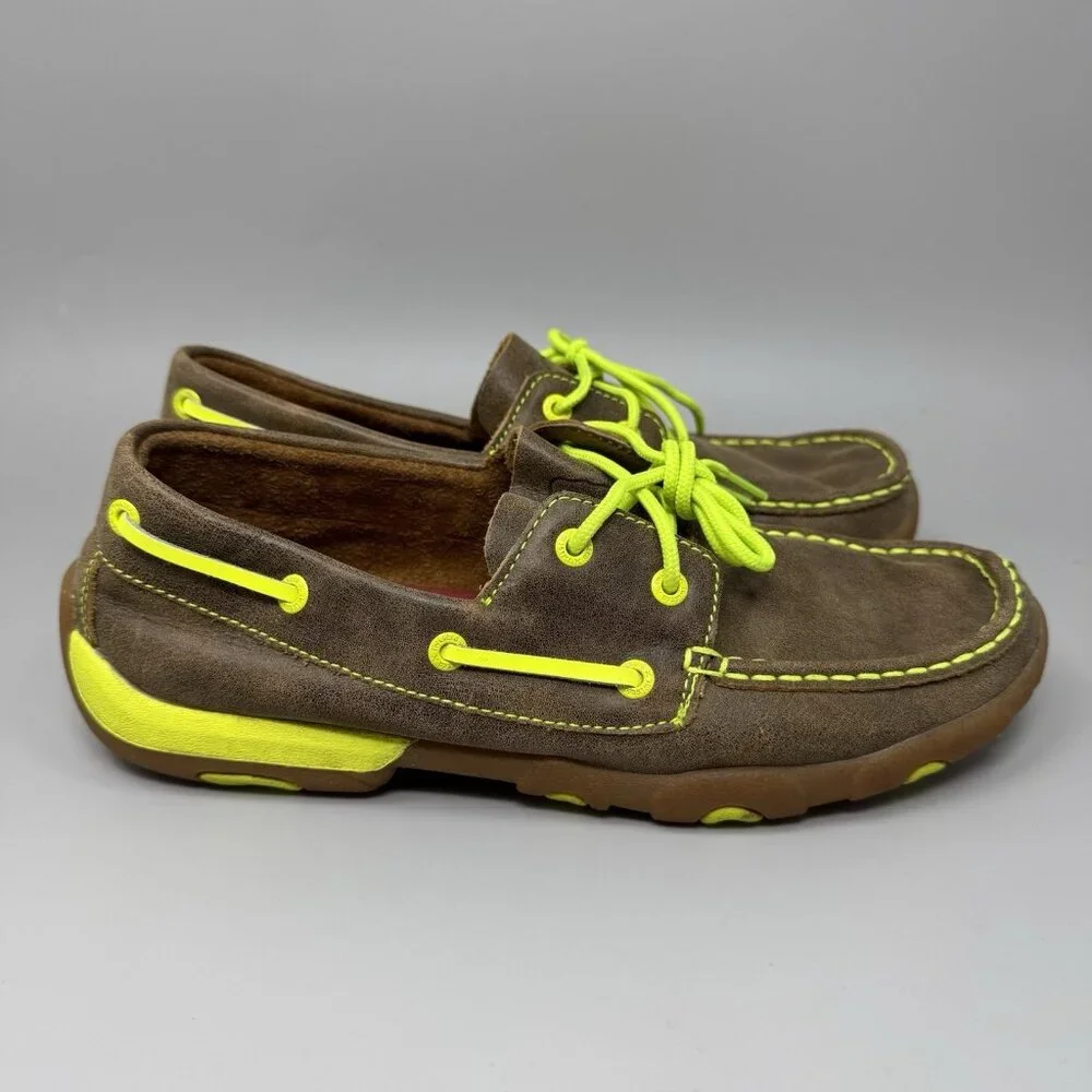 Twisted X Ladies Bomber Neon Yellow Driving Mocs Boat Shoes WDM0010 Size 9.5M